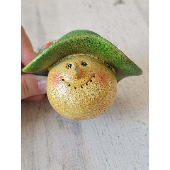 Snowman face green hat Gardener ornament Xmas decor - Picture 2 of 4